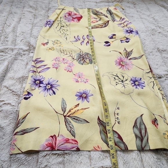 Maxi skirt 100% Silk floral print Yellow & Pink colors DONNA MORGAN - Picture 12 of 13